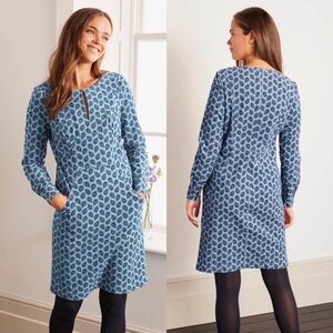 Boden Caroline Cord Dress Paisley Corduroy Frosted Blue Long Sleeve Regular US 4